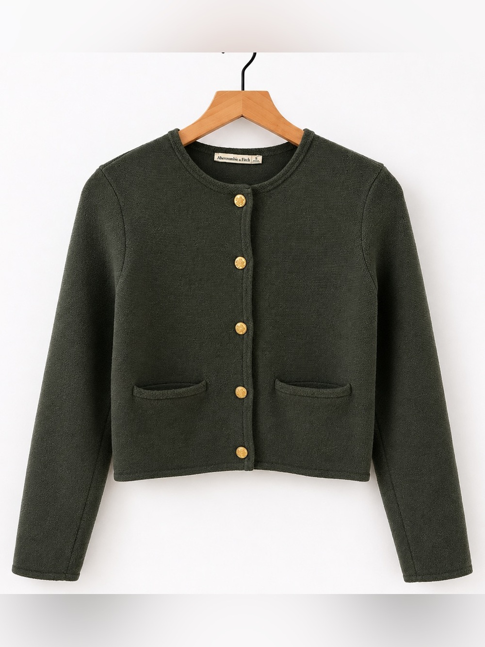 Abercrombie & Fitch Dark Olive Knit Button Cardigan with Gold Buttons